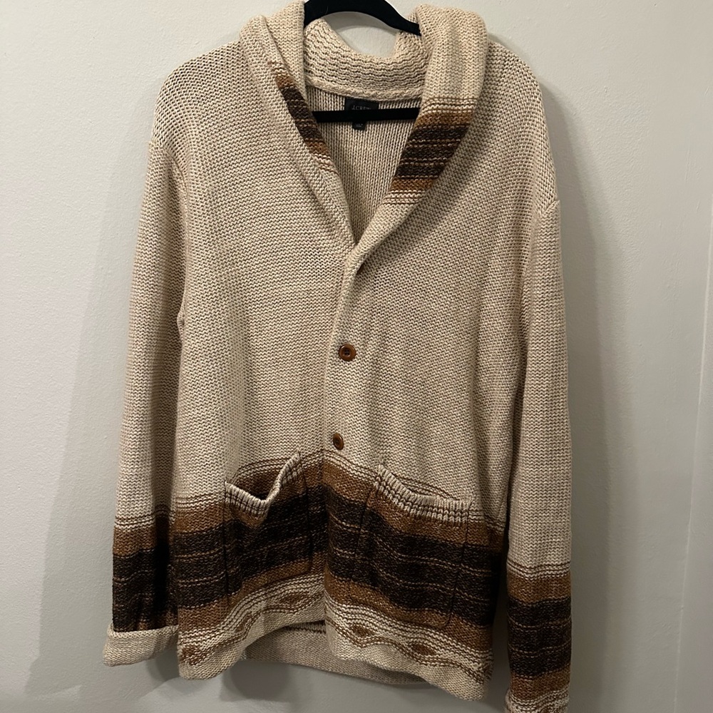 J. Crew Cream and Brown Cardigan Sweater
